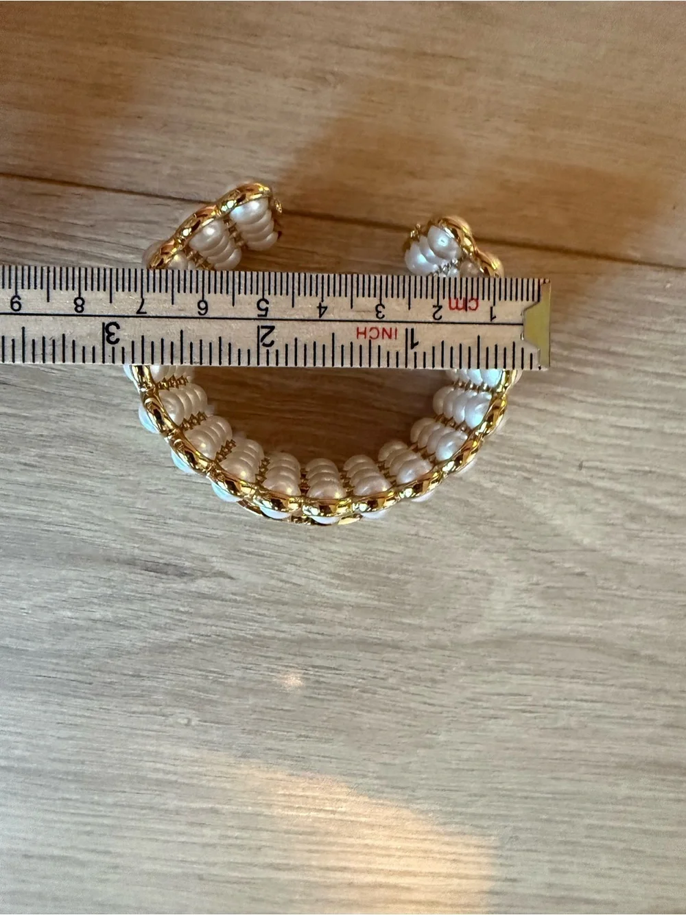 CHANEL Gold-Tone Pearl Multirow Cuff Bracelet
